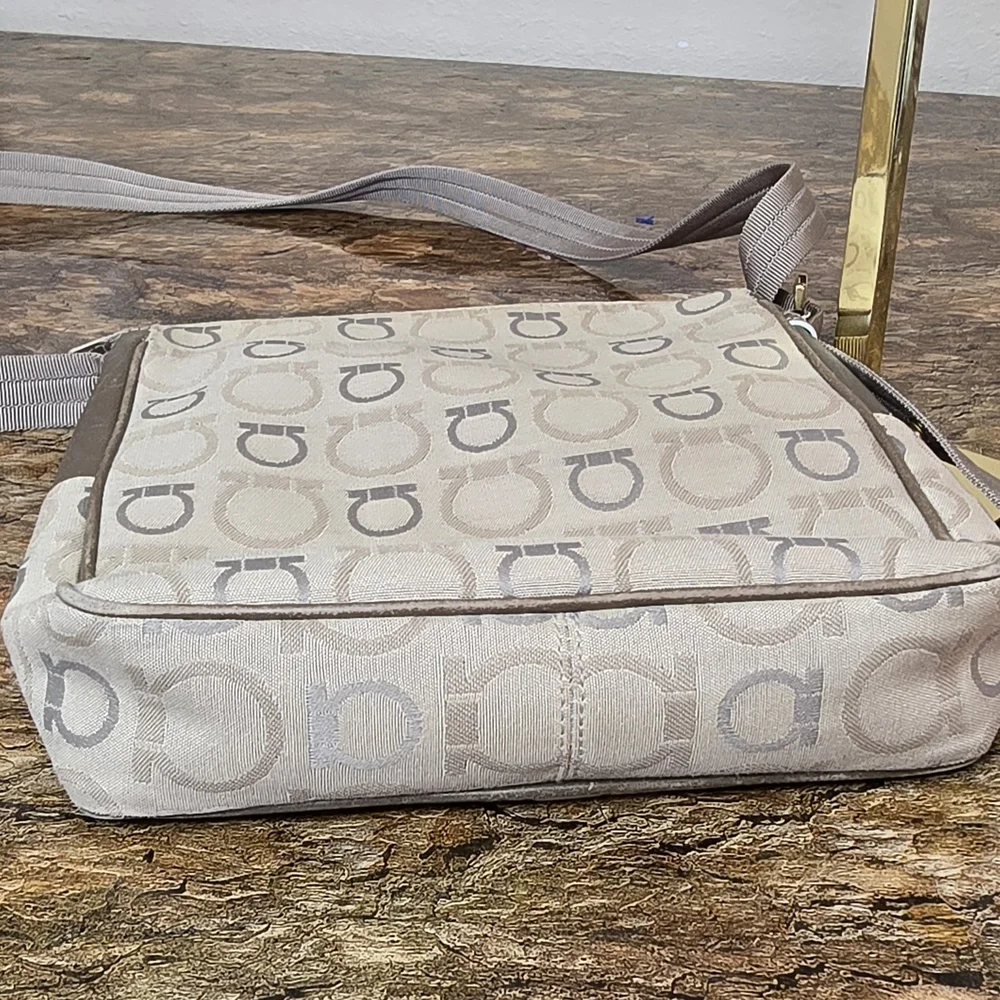 Salvatore Ferragamo Monogram Crossbody Bag Gancini Print Canvas Leather Trim